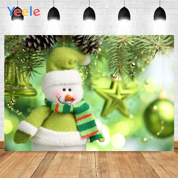 Yeele Merry Christmas Green Balls Stars Snowman With Hat Cloth Pine Background Photophone Photography for Decor indywidualny wymiar