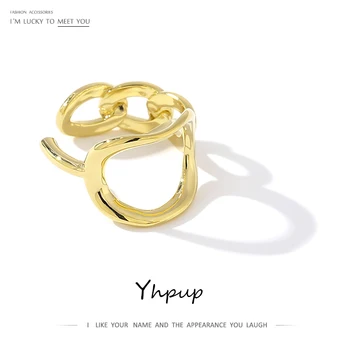 Yhpup minimalistyczny metal tekstury łańcuch pierścień nowy projekt złoto miedź palec pierścień dla kobiet Urok Wedding prezent ślubny 2020