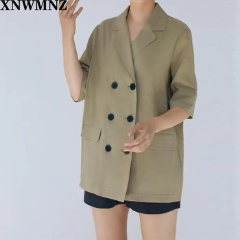 ZA women Cotton linen suit coat women ' s thin style loose medium and long Half sleeve 2020 Summer new suit top casual blazer