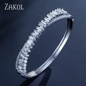 ZAKOL Fashion AAA Cubic Zircon Adjustable Bracelet &Bangle Mankiecik X Shape Women For Jewelry Anniversary FSBP165