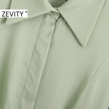 ZEVITY New women fashion solid color plisy casual slim shirt dress office lady long sleeve vestido chic business dress DS4452