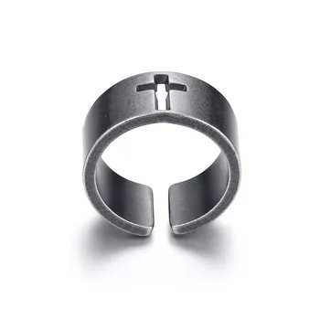 ZORCVENS 2020 New Vintage Hollow Cross Ring for Men Special Surface Finish Stainless Steel Open Finger Band Male Retro Jewelry