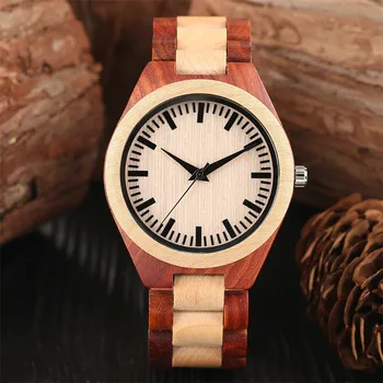 Zegarek dla mężczyzn, naturalny, pełna drewniana podłoga kwarcowy zegarki na rękę bransoletka składane Zapięcie męskie casual drewniane zegarki