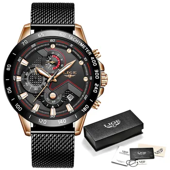 Zegarki męskie LIGE Top Brand Luxury Sport Chronograph zegarek kwarcowy męskie casual całkowicie stalowa wodoodporny zegarek Relogio Masculino