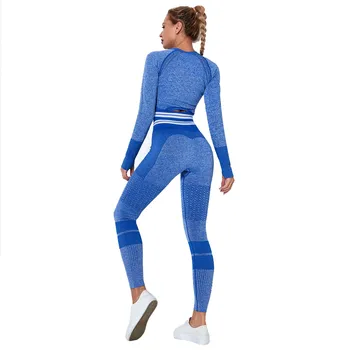 Zestaw składa się z dwóch części damskie legginsy bezszwowe dzianiny szybkoschnące ćwiczenia jogi odzież z długimi rękawami fitness spodnie strój sportowy strój sportowy trening
