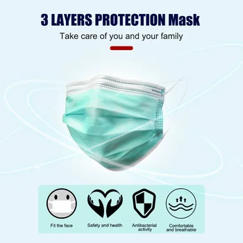 Zielona jednorazowa maska na twarz do twarzy 3-warstwowe нетканая oddychająca medyczna chirurgiczna maska filtr Антипылевая zaczep na ucho maska do twarzy