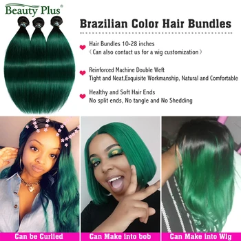 Zielone Kępki Włosów Deals Ombre Color Brazylijskie Proste Włosy 3/4 Wiązki Non-Remy Ludzki Włos Weave Black Dark Root Beauty Plus