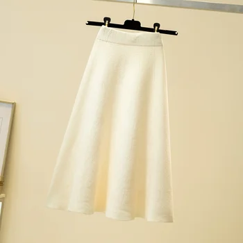 Zimowa wełniana spódnica z dzianiny damska 2020 jesień średniej długości Wysoka Talia A - line z dzianiny bawełniane retro cienka spódnica Plisowana dla kobiet