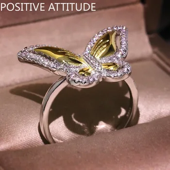 Złoto /białe złoto bicolor motyl CZ błyszczące Kobiece pierścień ślub bal maturalny przyjaciele świąteczne prezenty biżuteria popularne
