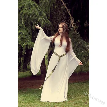 Średniowieczny Renesans Księżniczka Maxi Sukienka Vintage Spalony Rękawa Cosplay Długa Sukienka Bodycon 2019 Gotycki Plus Rozmiar Sukni