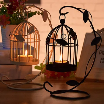Świecznik klatka metal Tealight światła wesele rocznika dekoracji stołu czarny