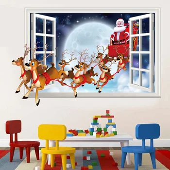Świąteczne dekoracje ścienne naklejki Mikołaj naklejki na ścianę symulacja 3D efekt wymienne materiały biurowe rękodzieło prezent zabawki