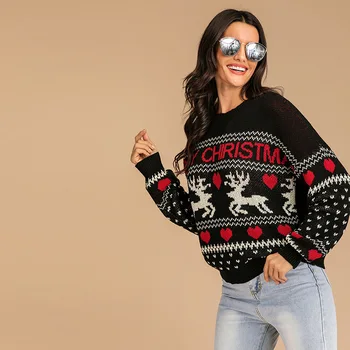 Świąteczny sweter damski Europejski i amerykański zestaw Foreign Trad damska jesień płatek Śniegu jeleń kapusta Świąteczne swetry
