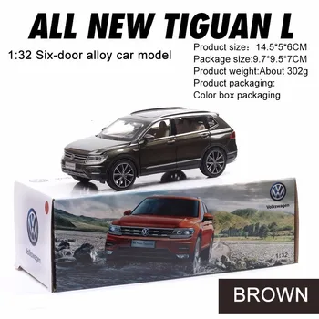 1/32 Tiguan L Alloy Car Model Toy Brown Simulation Off-road Vehicle Suv 6 drzwi otwierają się z muzyką i światłem Pull Back Function