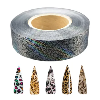 1 rolka leopard print paznokci folia 500 m*4 cm Laserowa holograficzny przekaz polski naklejki okłady klej suwak do paznokci, naklejki