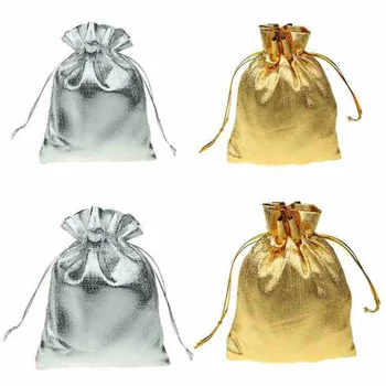 100pcs błyszczące opakowanie biżuterii złoty kolor folia tkaniny koronki aksamitny worek 7x9 9x12 11x16 13x18 ślubne prezent torby torebki