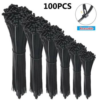 100pcs wielokrotnego użytku оберточный pasek Zip Ties Wire Binding Releasable Black White Nylon Cable Tie Self-locking Cord Organizer Dropshipping