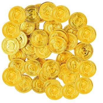 100pcs zabawki plastikowe pirackie złote monety, skarby monet waluty dzieci dekoracje Halloween boże narodzenie prezenty