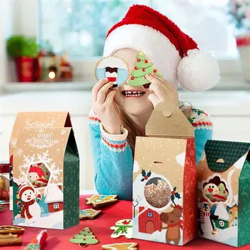 16pcs świąteczne pudełka ciastek wysokiej jakości papier pakowy kartony 4 modele pudełka cukierków skrzynki wigilii bankiety