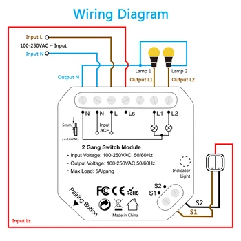 2 Gang 2 Way Wifi Smart Light Switch Diy Breaker Module Smart Life/Tuya APP pilot zdalnego sterowania,współpracujący z Alexa Echo Google Home