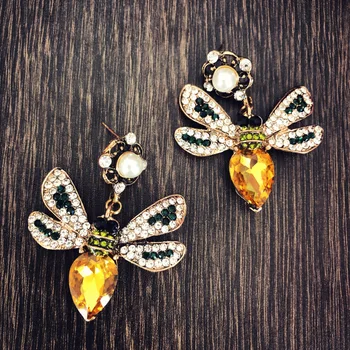 2 rhinestone kolor pszczoły owady Urok kolczyki kolczyki dla kobiet Moda biżuteria kolekcja Boho kolczyki akcesoria