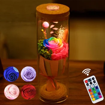 2018 LED Bloom Rose Bottle Lamp Flower Bottle Light + pilot zdalnego sterowania Home Room Party Decor prezenty DC112