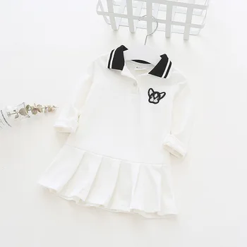2018 jesień sukienka dla dziewczynek dzieci dorywczo sportowe sukienki Pies szablon biały różowy bawełna sukienka odzież Dziecięca dla małych dzieci Vestidos