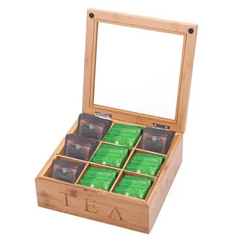 2020 New WoodenTea Box Tea Bag Storage Holder Organizer z pokrywą 9-komora do szafek kuchennych