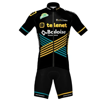 2020 jazda na rowerze zespół Telenet Baloise Lions męskie krótkie rękawy rower Jersey zestawy oddychająca szybkoschnąca mała tkaniny siatkowe żel bib szorty