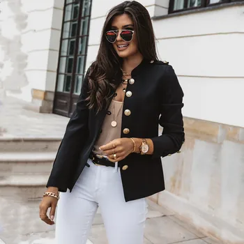 2020 jesienna moda damska żakiety płaszcze 2020 z długim rękawem stałe kostiumy przycisk płaszcz cienki biuro Lady marynarka blazer Feminino XL