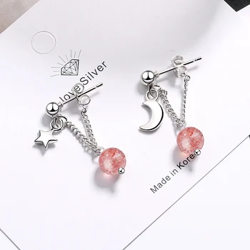 2020 nowy przyjazd pędzelkiem łańcucha kolczyki dla kobiet moda koreański Księżyc Gwiazda różowy kryształ kolczyki partii biżuterii