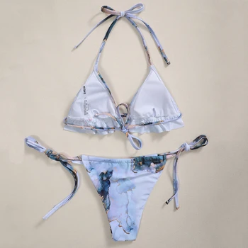 2020 nowy wyłożona kafelkami print Potargane bikini kobiety strój kąpielowy damski strój kąpielowy dwie części bikini zestaw Kantar kąpiącego wiersz kostium kąpielowy pływać