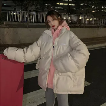 2020 stałe parki z imitacji skóry damskie białe Modne płaszcze Damskie temat codziennych grube ciepłe bawełniane kurtki koreański styl panie studentki
