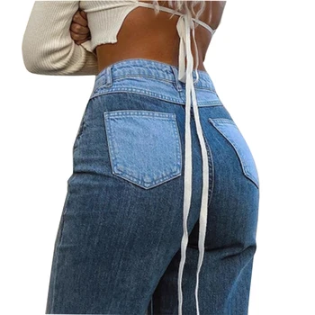 2020 vintage dżinsy z wysokim stanem kobiety moda casual Patchwork kolor bloku proste, cienkie spodnie jeans denim spodnie Vaqueros Mujer