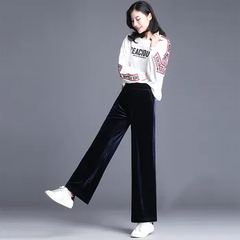 2021 nowe damskie duże rozmiary czarne tło gładkie, aksamitne spodnie z wysokim stanem damskie retro plus rozmiar temat aksamitne spodnie