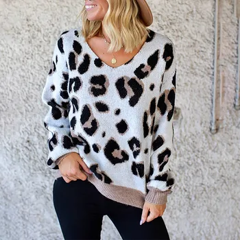 2021 sweter moda kobiety leopard print drukowanie sweter z długim rękawem sweter pull femme hiver kobieca sukienka