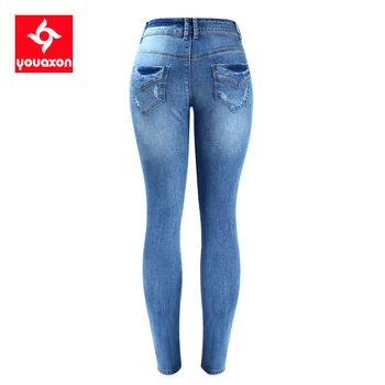 2052 Youaxon Women ' s Basic Chic Style Fading Stretch Skinny Ture Denim Jeans Woman Pantalon Femme Darmowa wysyłka