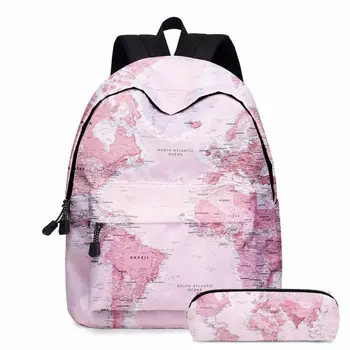 2szt mapa świata drukowanie plecak notebook backpack księgarnia worek z pojemnikiem zestaw plecak