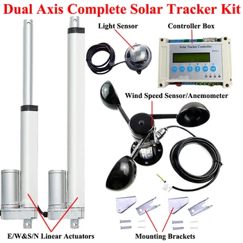 2szt napędy liniowe 1500N 12V DC Motor &LCD elektroniczny sterownik i czujnik prędkości wiatru DIY Dual Axis Solar Tracking Tracker Kits