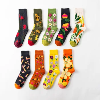 3 pary / lot man happy sock set funny cotton flower creative male socks Oddychającym skateboard casual crew sock
