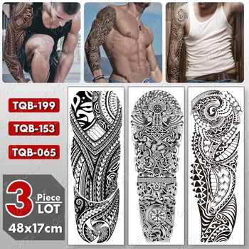 3 szt./lot duża ręka, rękaw tatuaż maori Totem wodoodporny tymczasowy tatuaż naklejka body art pełna fałszywy tatuaż kobiety mężczyźni