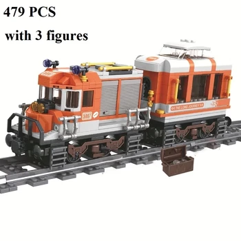 361 szt. Mały pociąg budynek kolejka linowa się poruszać i obracać bloki budowlane model cyfry samodzielnego montażu cegły zabawki edukacyjne dla dzieci