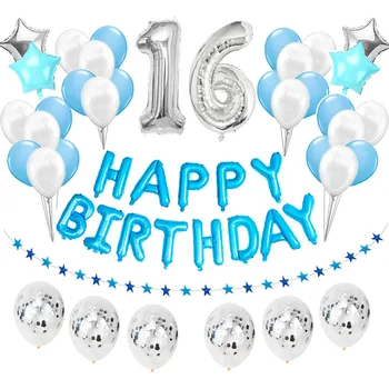 38шт Happy Birthday Sweet 16 Party Decorations balony pokój 16 lat chłopiec dziewczynka szesnaście jubileuszowych dostaw