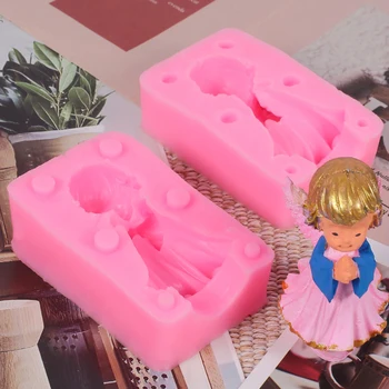 3D Anioł Dziewczynka Chłopiec Silikonowa forma do pieczenia Tort ozdoby narzędzie DIY czekoladowa krówka świeca formy rzemiosło biżuteria żywicy formy