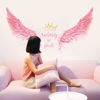 3D Girls Heart Pink Feather Wings Wall Sticker Baby Bedroom Dormitory Room twórcze dekoracyjne plakaty samoprzylepne naklejki DIY