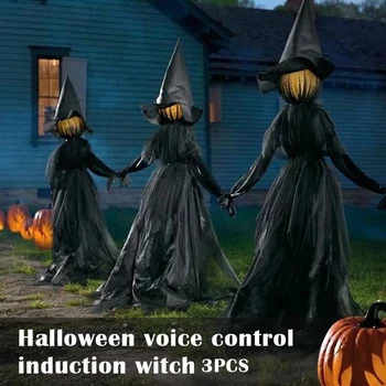 3szt/1szt Light-up Halloween Witches Ghost Decoration Set Voice Control Glow and Sound Haunted House Party Horror Props Creepy