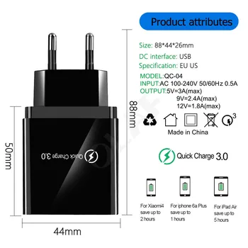 48W Quick Charger 3.0 USB Charger for Samsung A50 A70 iPhone 7 8 Huawei P20 Tablet QC 3.0 Fast Wall Charger US EU UK Plug Adapte