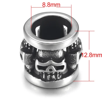 4szt cylinder ze stali nierdzewnej koralik Urok czaszki 8 mm duży otwór do skórzanych biżuterii bransoletka robi metalowe koraliki DIY dostawy części