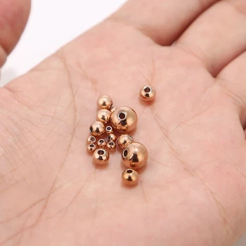 50 szt./lot różowe złoto stal nierdzewna element dystansowy piłka koraliki okrągłe stałe koraliki do tworzenia biżuterii DIY wnioski 3 mm/5 mm/6 mm/8 mm