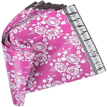 50szt Róża kwiatowy wzór Poli koperty pocztowe z tworzyw sztucznych na zamówienie pocztowe i transportowe Express-torby Self-Seal Pink/Puple 10*13 cali